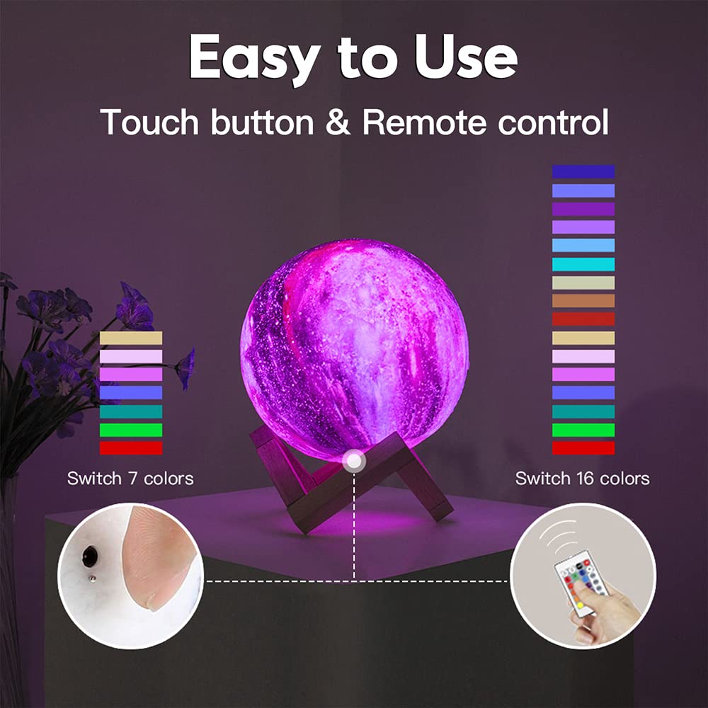 BRIGHTWORLD Moon Lamp Galaxy Lamp 5.9 inch 16 Colors LED 3D Moon - BRIGHTWORLD Official Product View 3