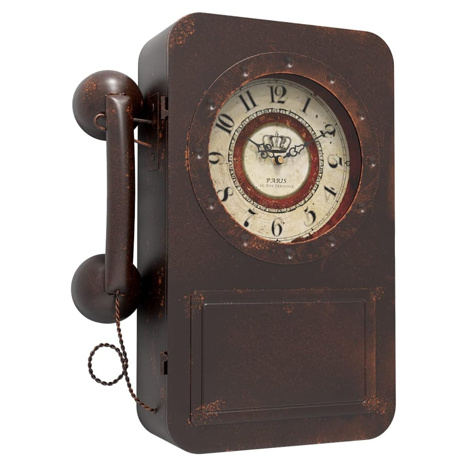 Abdurey retro old telephone wall clock with hidden safe, battery-operated quartz mechanism, vintage design with clock face and safe compartment
