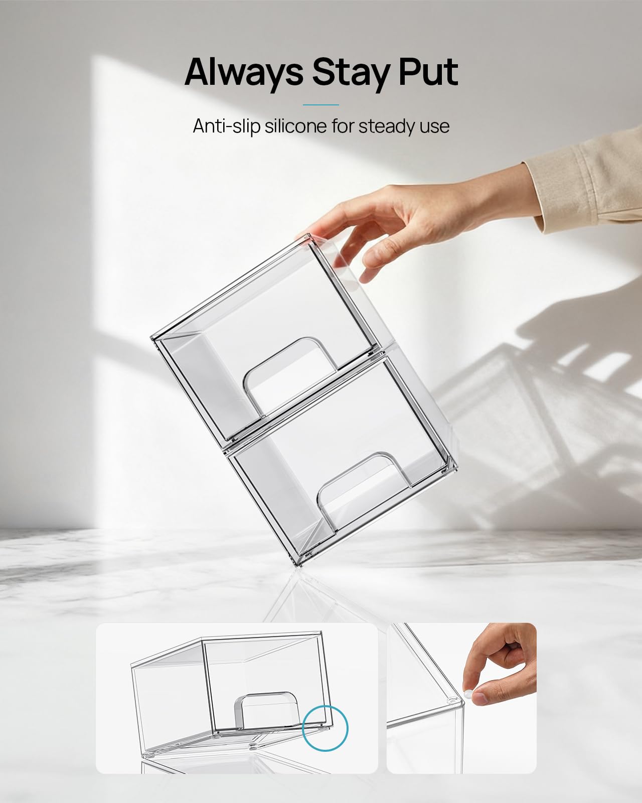Vtopmart 4 Pack Small Clear Stackable Storage Drawers, Fits Narrow Spaces - Vtopmart Official Product View 6