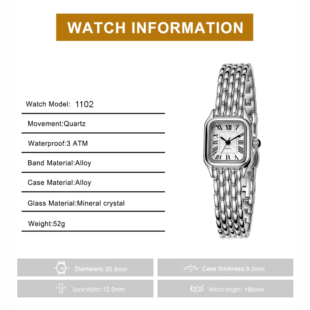 Gold Watches for Women with Square Roman Dial Vintage Small - ADSBIAOYE Official Imagery - 6