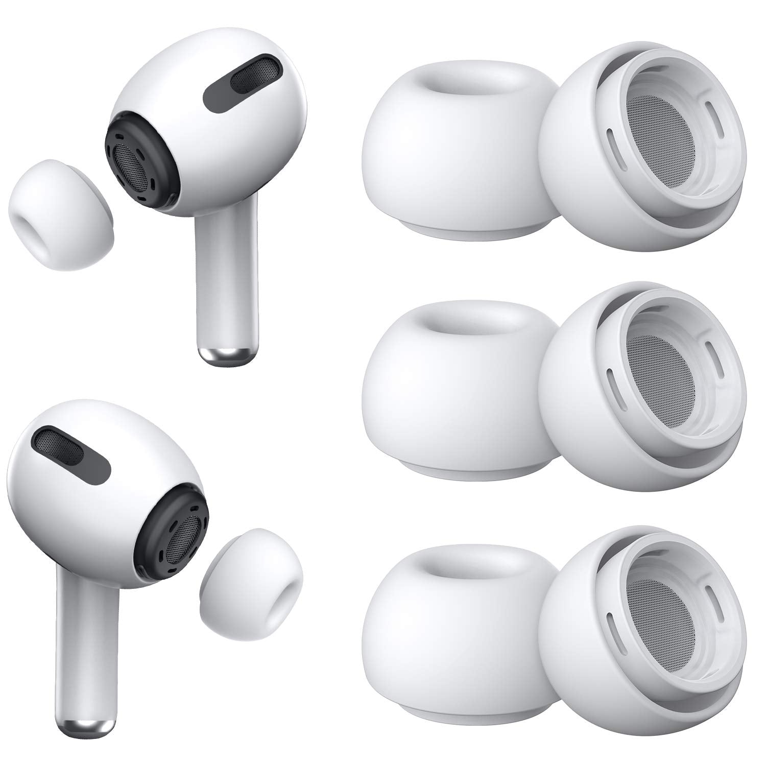 3 Pairs Replacement Ear Tips for AirPods Pro 2nd & 1st(Medium, White)