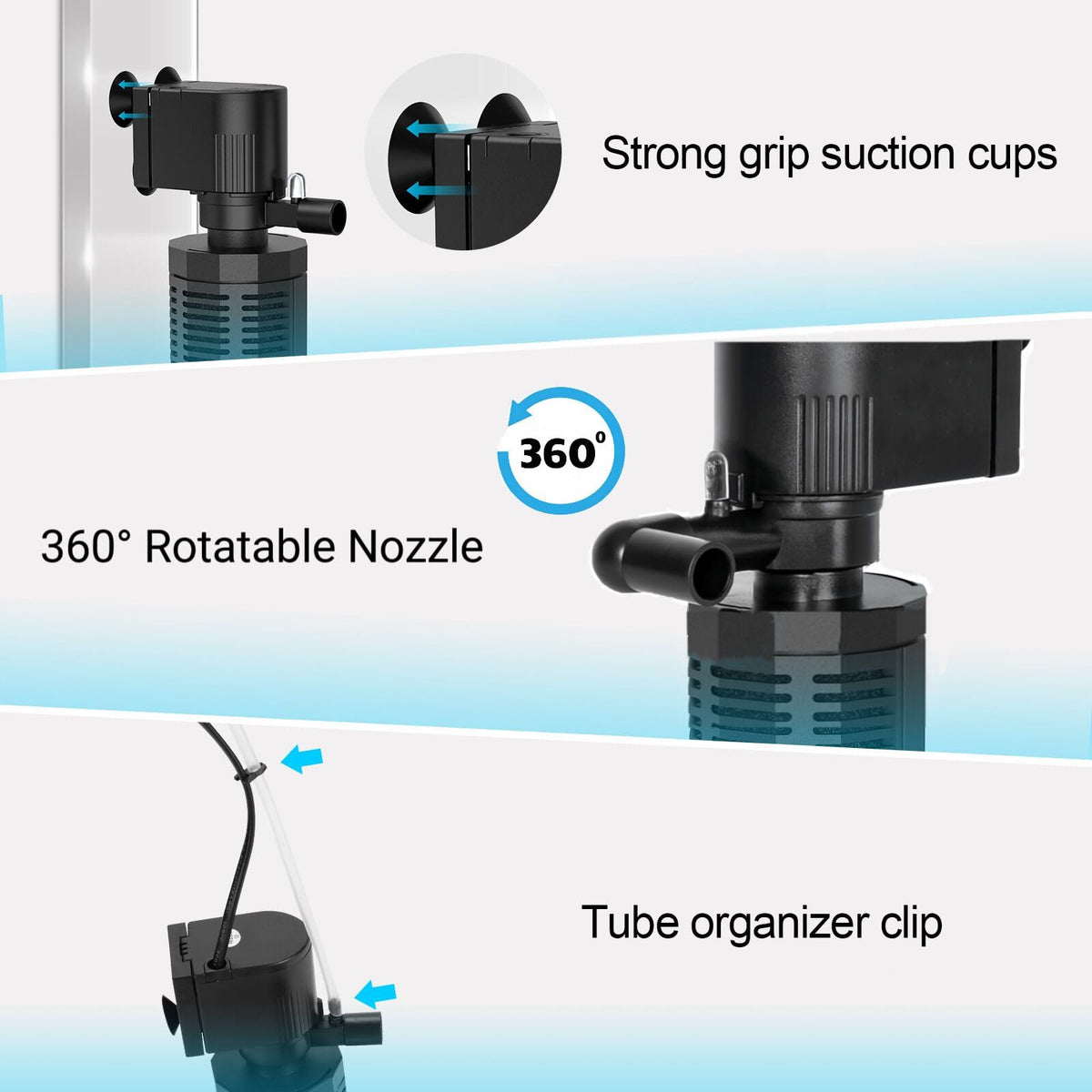 400GPH 4 in 1 Aquarium Filter 30 100 Gallon Quiet Fish Tank - OQTTNEO Official Imagery - 6
