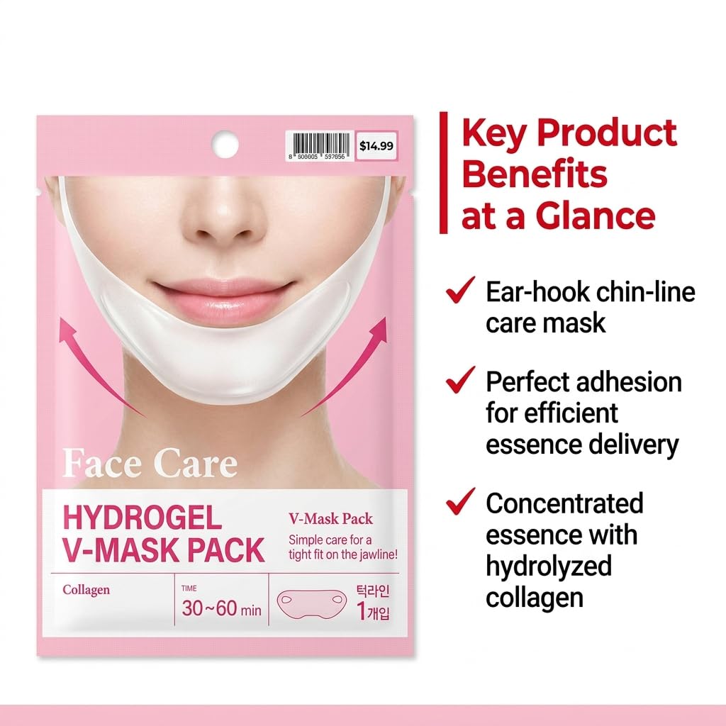 Collagen Hydrogel Chin Patch, Hydrating Mask 3 Pack 브이라인 턱 마스크 - Benepisyo