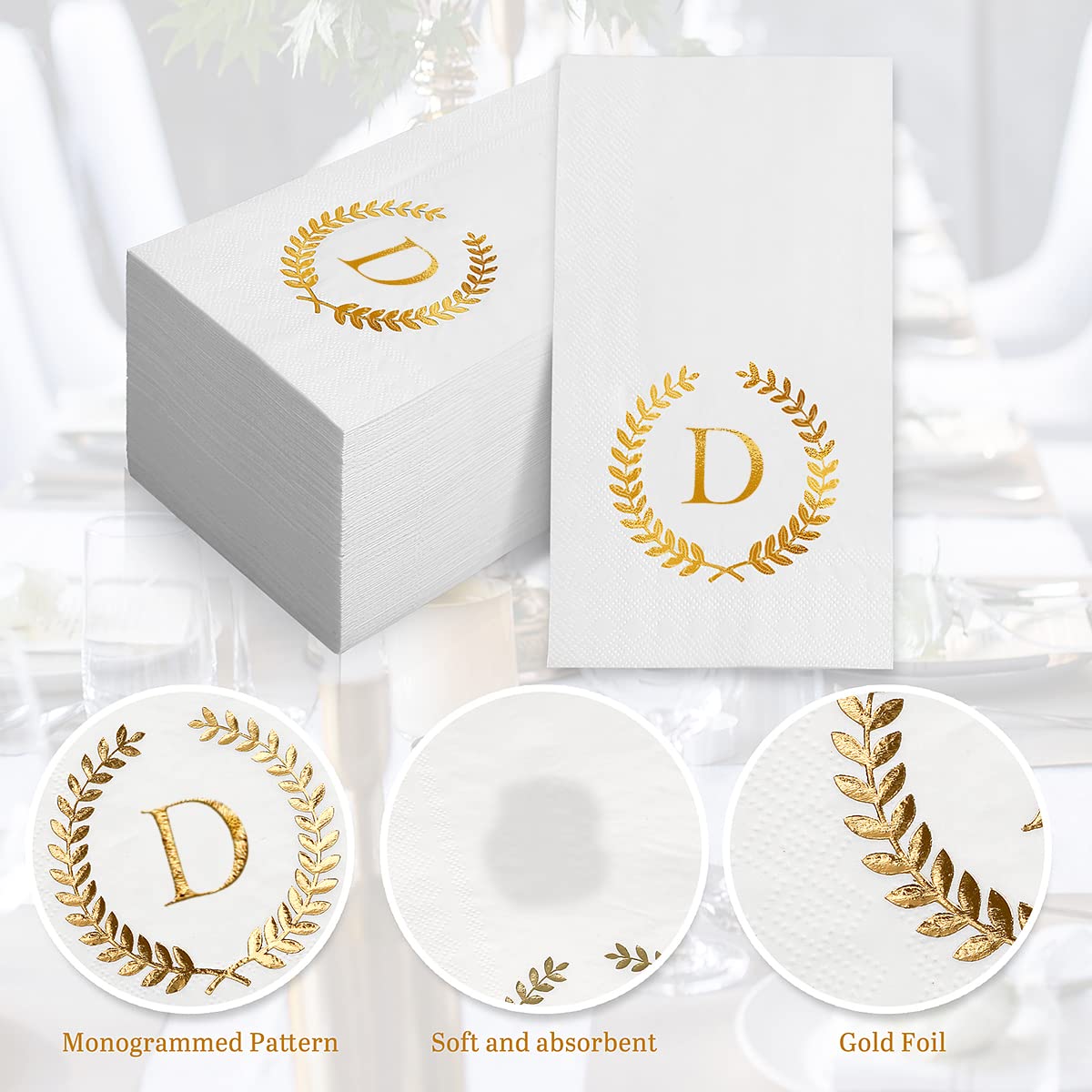 200 Pack Monogrammed Disposable Napkins Gold Foil Letter D - Datyiiha Official Imagery - 5