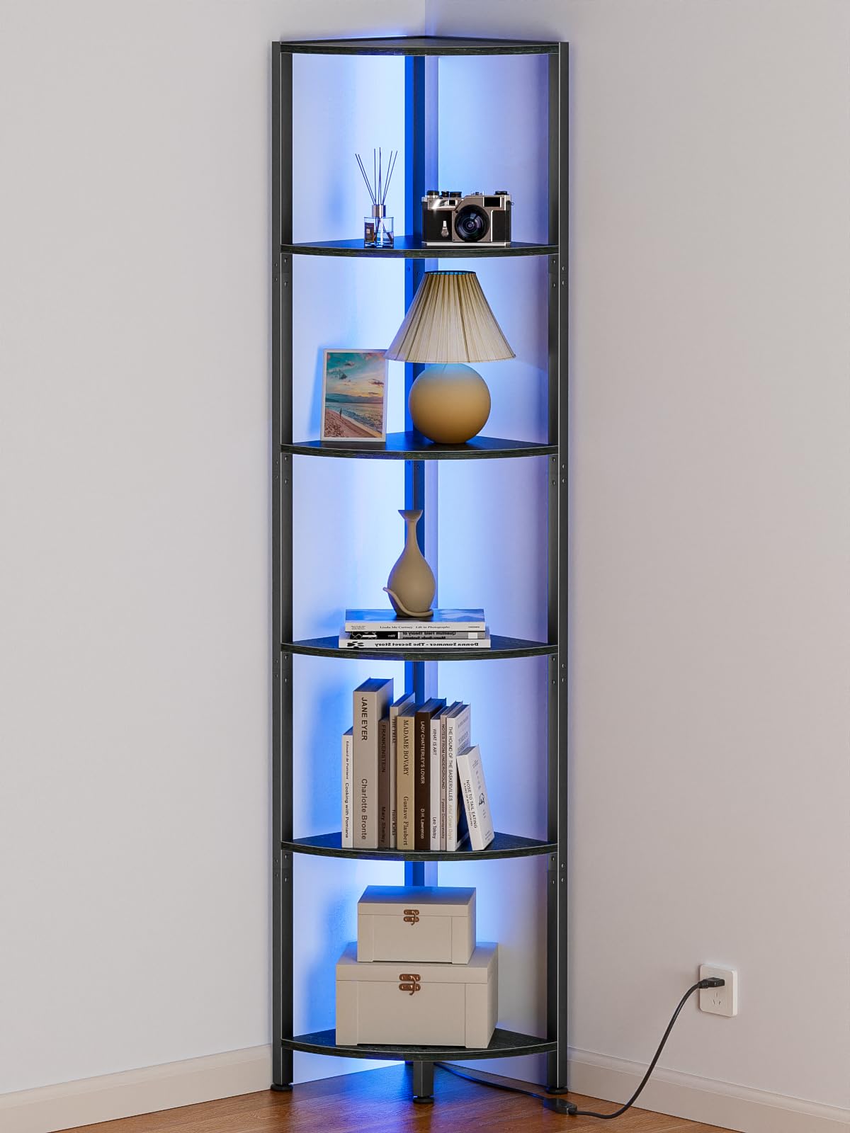6 Tier Corner Shelf with LED Light 67 5 Black Narrow - Furnulem Official Imagery - 1