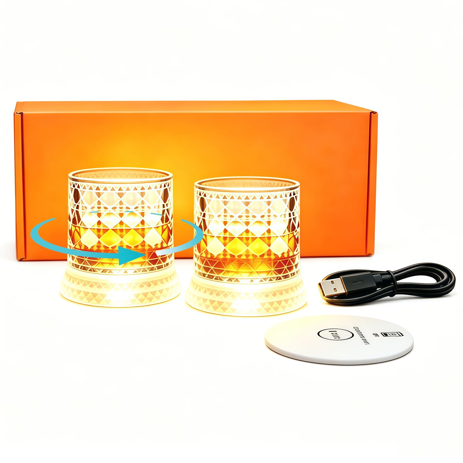 OPYAAON Rechargeable 2 Pack Fidget Spin Light Up Whiskey Glasses, - OPYAAON Official Product View 8