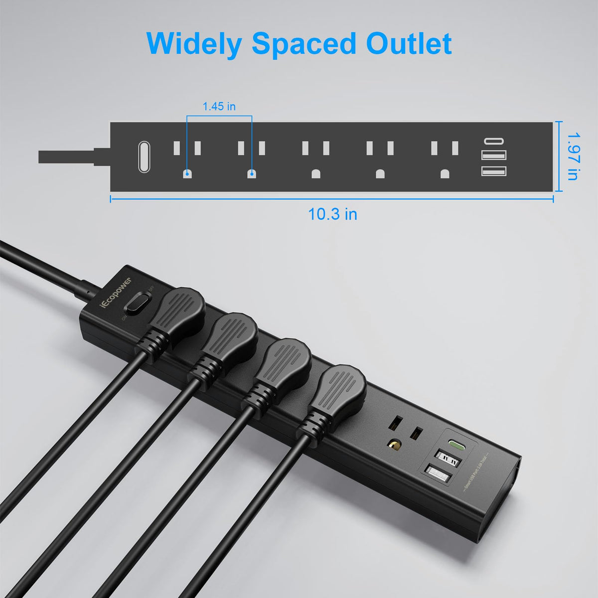 2 Pack Power Strip Surge Protector 5 Widely Spaced Outlets 3 - IECOPOWER Official Imagery - 5
