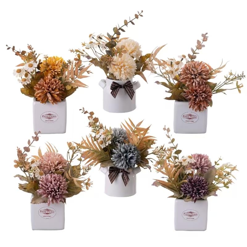 LUEUR 6PCS Artificial Fall Flowers with Ceramic Vase - LUEUR Official Imagery - 1