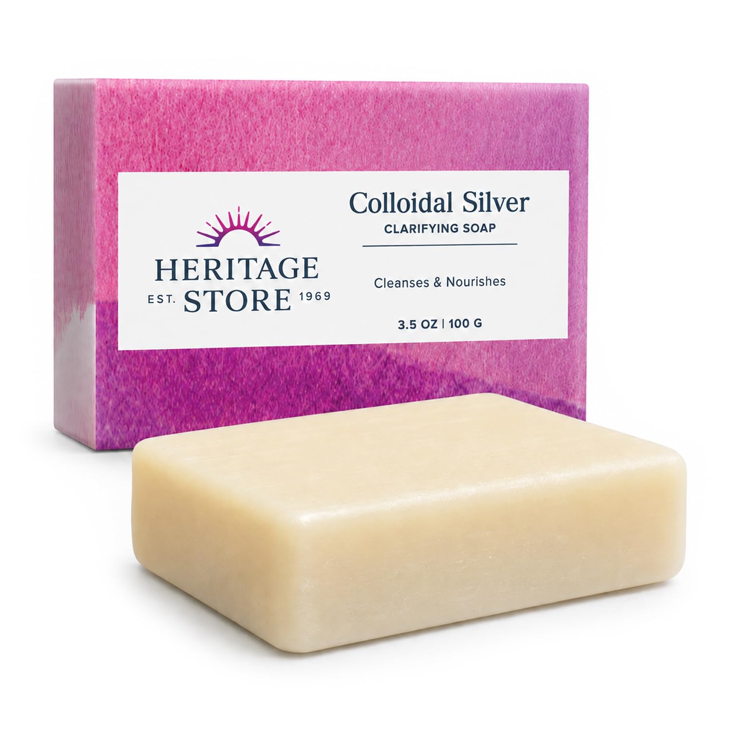 Heritage Store Colloidal Silver Soap Bar, Gentle Face & Body - Product Imagery