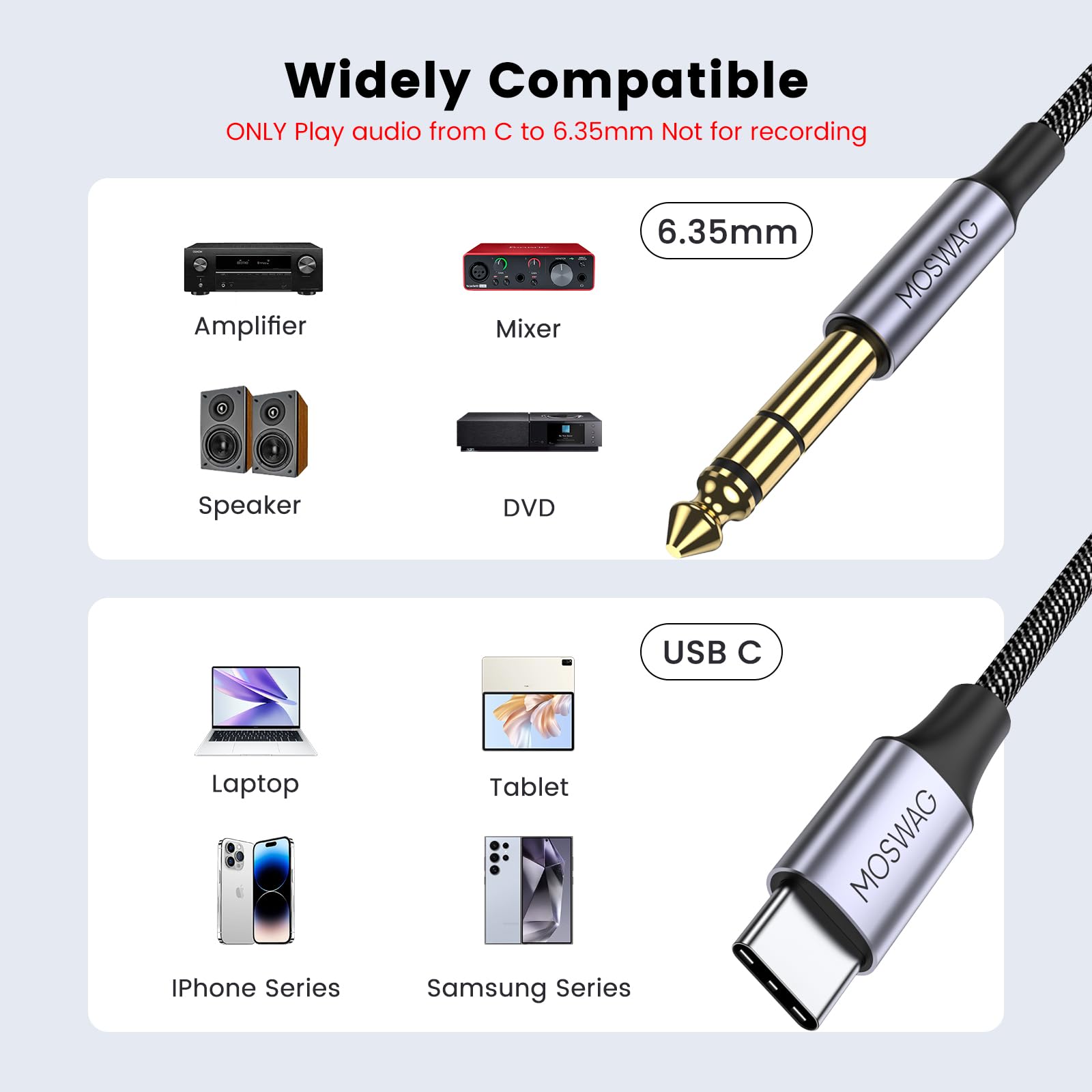 MOSWAG USB C to 1/4 Male Audio Stereo Cable, USB C to 6.35mm 1/4 by MOSWAG - Angle View 3