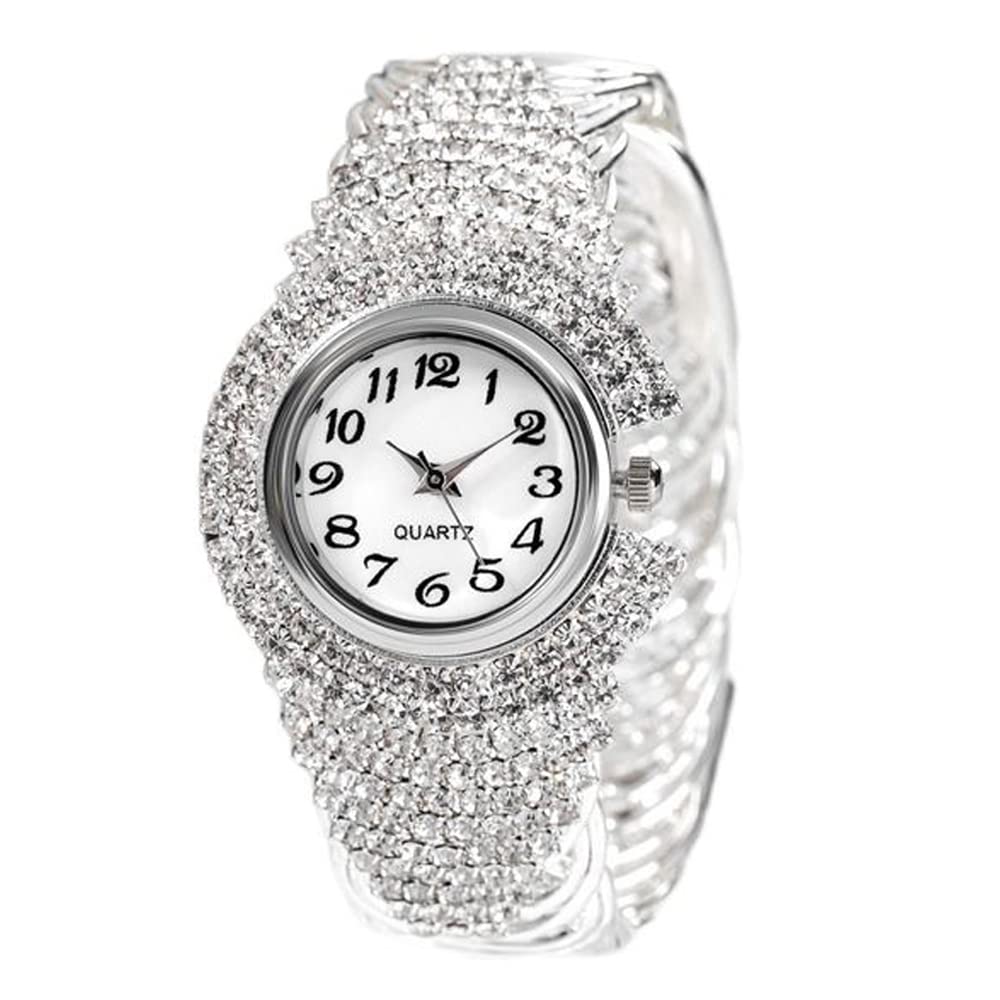 Women Elegant Crystal Bangle Braclet Round Dial Analog Quartz - Product Imagery