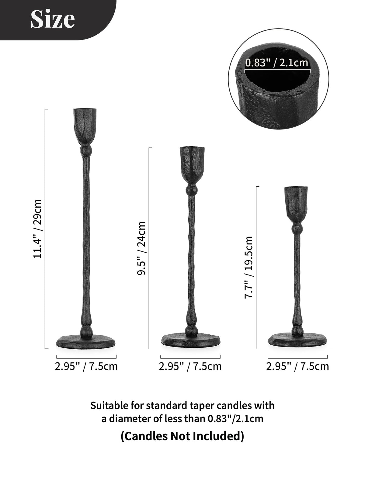 NUPTIO Cast Iron Candlestick Holders Black Candle Stick - NUPTIO Official Imagery - 3