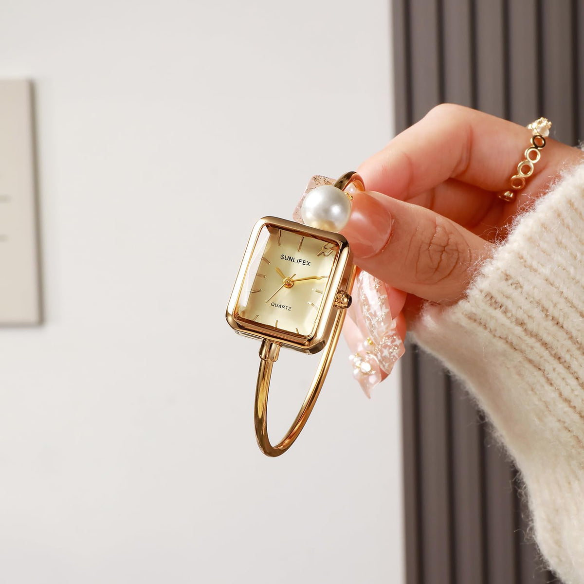Gosasa Pearl Bangle Watch for Women Gold Bracelet Watch with - Gosasa Official Imagery - 7