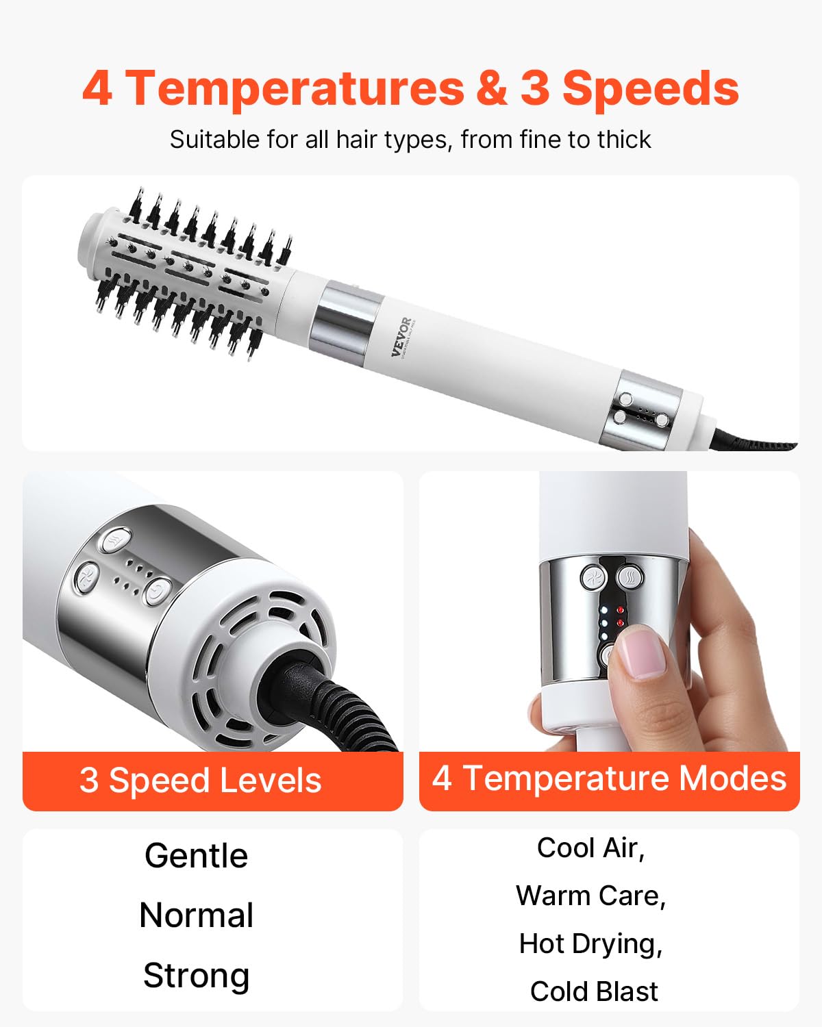 VEVOR high-speed hair dryer styler with volumizing straightening, 110,000RPM hot air for smooth, styled hair.