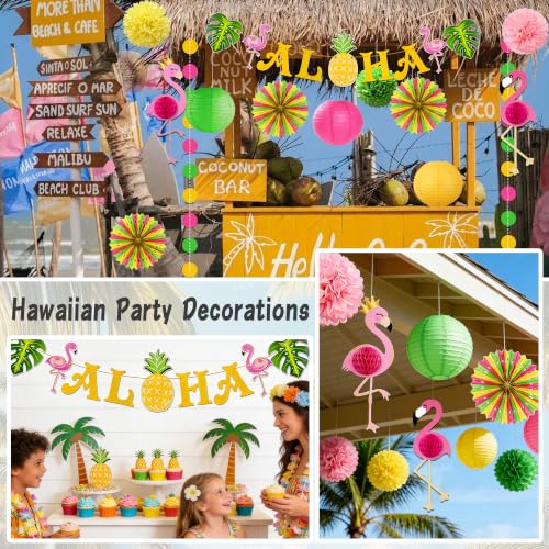 Luau Party Decorations Paper Fans Lanterns Set - Product Imagery