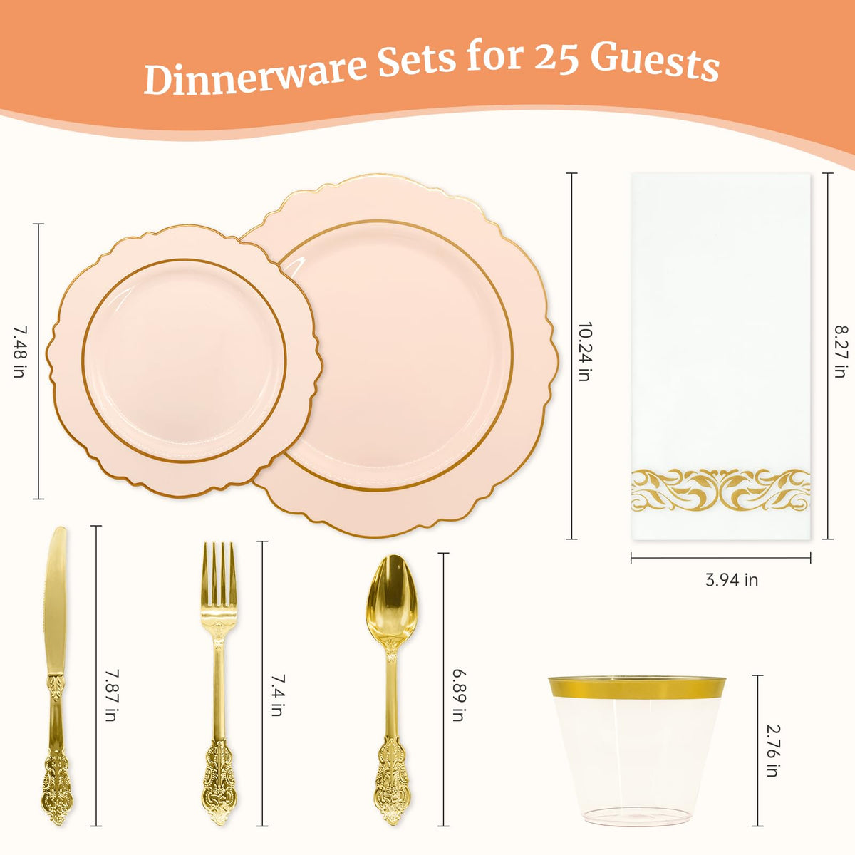 AIRE Pink Gold Plastic Plates Set 175PCS Disposable - AIRE Official Imagery - 4
