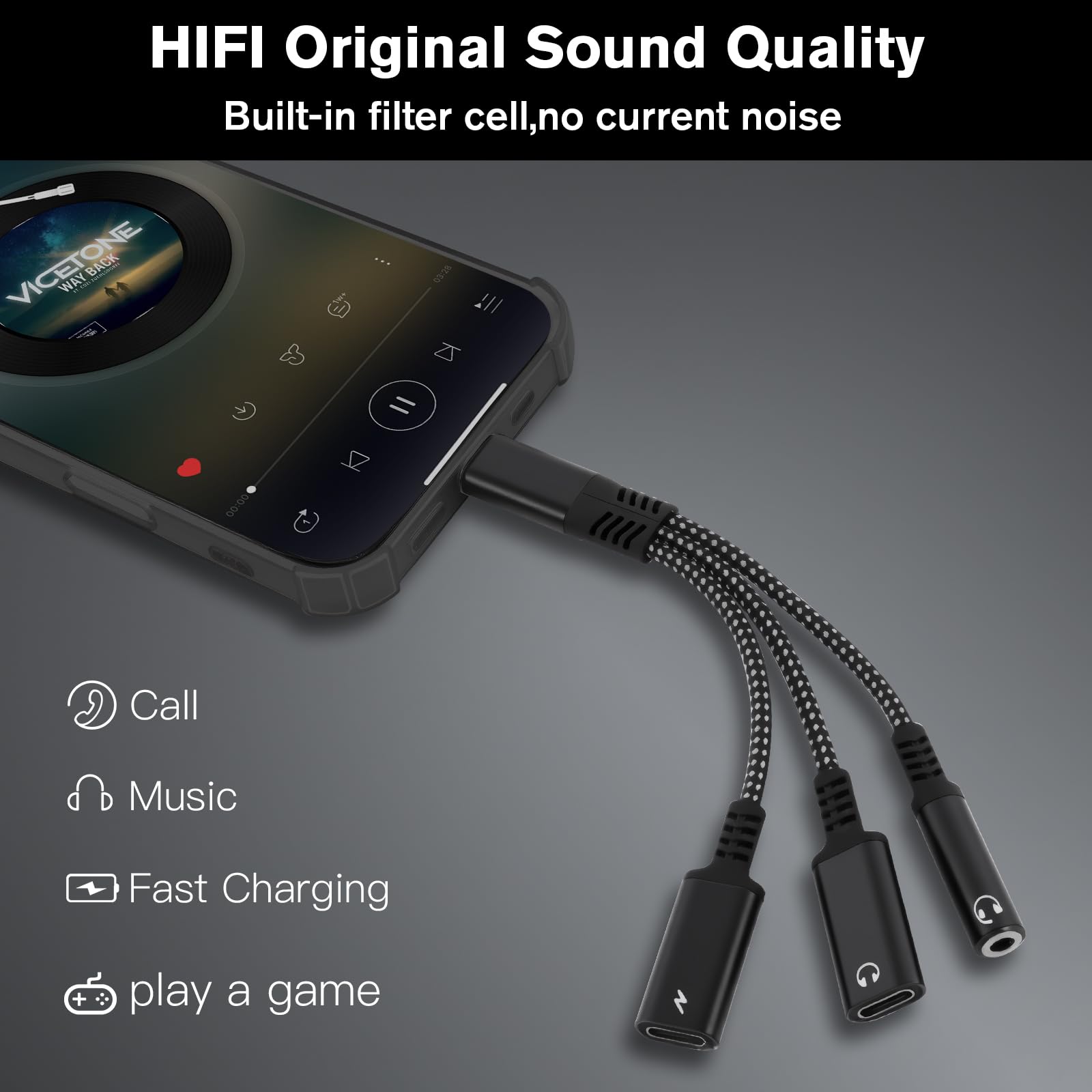 caojunzhen 1 in 3 USB C to Type-C Charging and Type-C Headphones by caojunzhen - Angle View 2