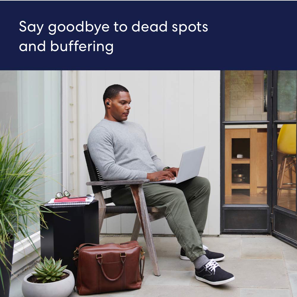 eero 6 mesh WiFi router supporting internet plans up to 900 Mbps, covers 1,500 sq. ft., connects 75+ devices