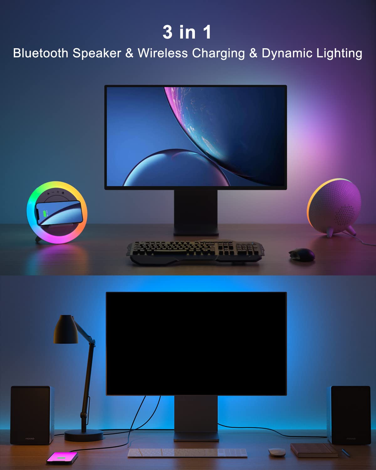 Swarmir Bluetooth Speaker with Lights, Wireless Charging Speaker, by Swarmir - Angle View 6