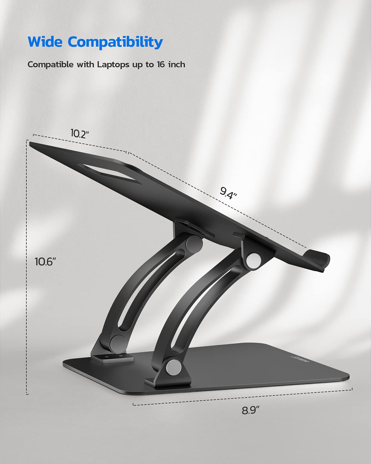Nulaxy Fully Adjustable Laptop Stand for Desk, Dual Foldable Computer Riser with Heat-Vent, Ergonomic Notebook Holder Portable Office Accessories Compatible with Most Laptops, Black