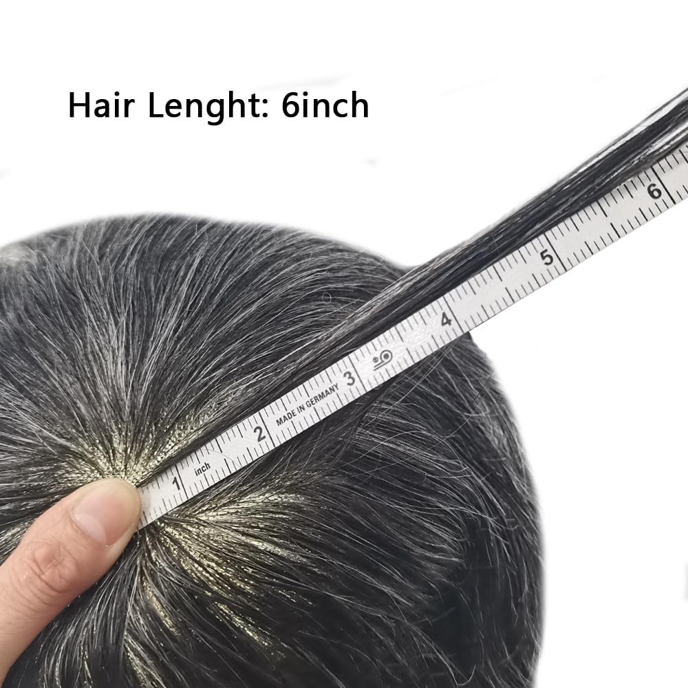 Curve Hair Mens Toupee Human Hair Piece Replacement System Monofilament Wig Hair Unit for Men Durable Poly Coated Mens Hairpiece (#1B30 Off Black+30% Gray, 8"X10")