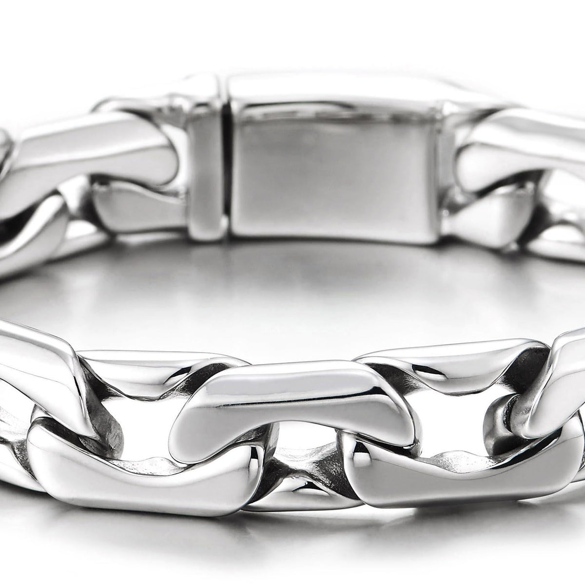 COOLSTEELANDBEYOND Men s Polished Steel Link Bracelet Modern - COOLSTEELANDBEYOND Official Imagery - 4