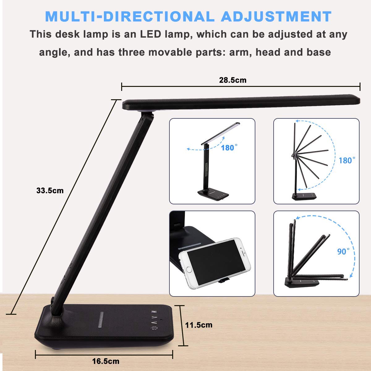 LED Desk Lamp with Wireless Charger Suitable for Home Office - XIZDDL Official Imagery - 7