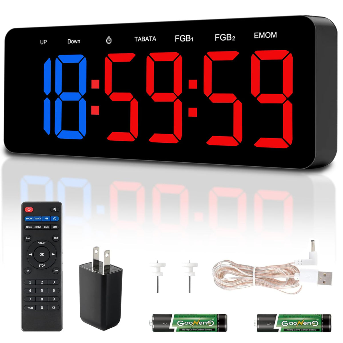 2 in 1 Digital Clock Gym Timer for Tabata FGB EMOM Interval - QINYUNE Official Imagery - 2