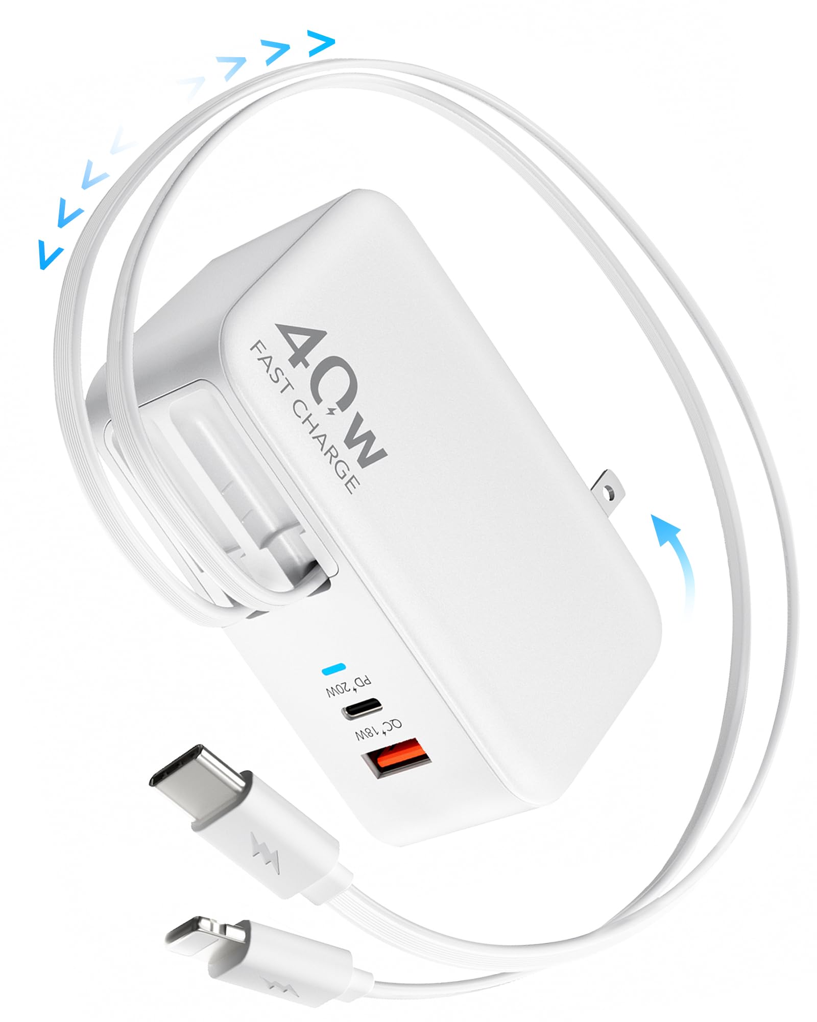 HATALKIN 4-in-1 Retractable USB C Wall Charger,40W Fast Charging - HATALKIN Official Product View 1