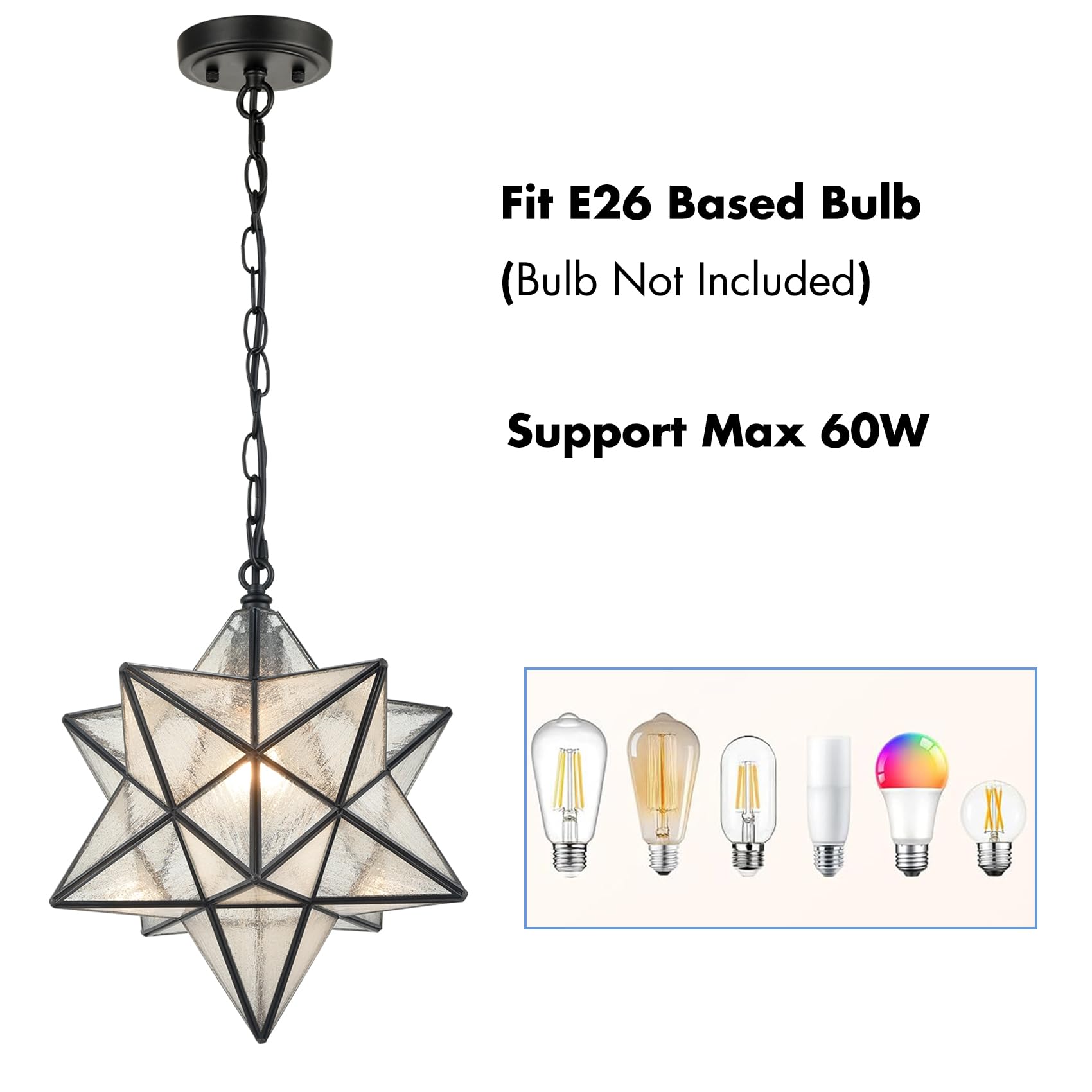 CLAXY 14" Moravian Star Pendant Light Seeded Glass Star Lights - View 4
