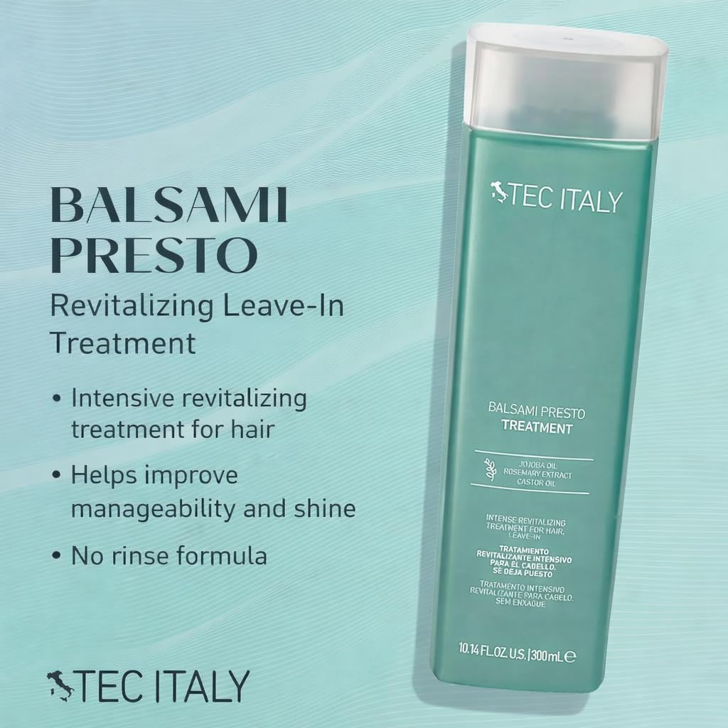 Tec Italy Balsami Presto Treatment for All Hair Types, Hydrating Formula Adds Shine, Improves Manageability, Frizz Control, Softness & Smooth Finish, Professional Leave-In Hair Care, 10.14 fl oz