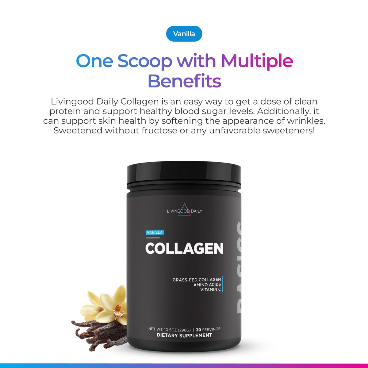 Livingood Daily Vanilla Collagen Peptides Powder Type I III - Livingood Daily Official Imagery - 3