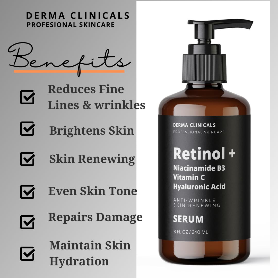Retinol Niacinamide B3 Vitamin C Hyaluronic Acid Serum Anti - DERMA CLINICALS Official Imagery - 4