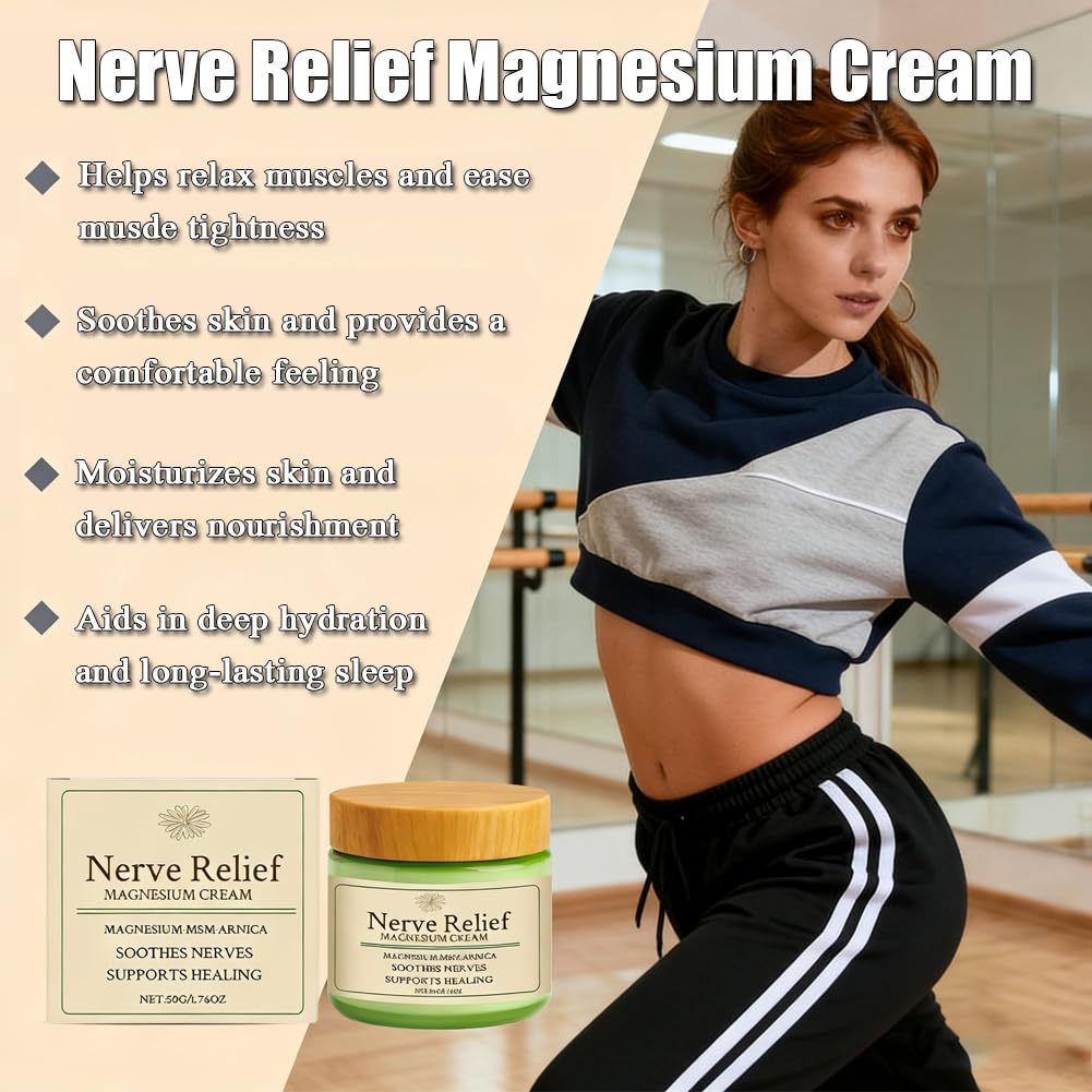 Vingtank Magnesium Cream with Arnica and MSM, 50g, skin moisturizer in a white jar with a green label and metal lid.