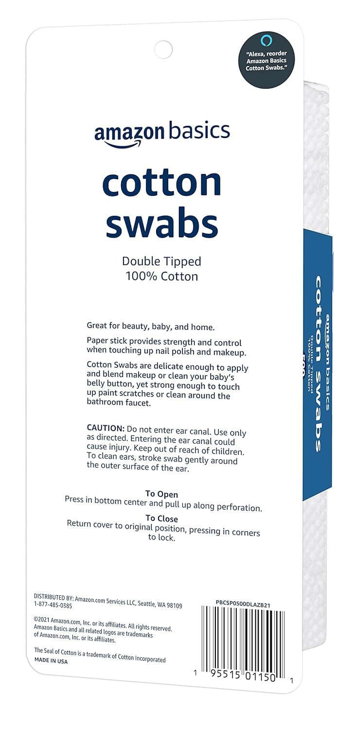 Amazon Basics Double-Tipped Cotton Swabs for Personal Hygiene... - Amazon Basics Official Product View 3