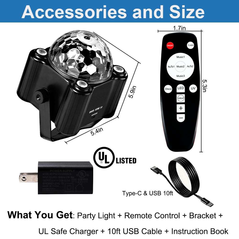 Disco Ball Party Lights Disco Ball Decor Disco Light Sound - KBJ Official Imagery - 7