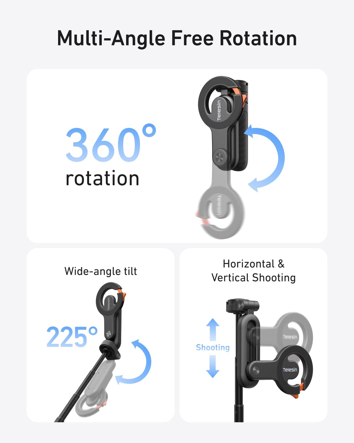 TELESIN Magnetic Mini Selfie Stick Tripod with Phone Camera - TELESIN Official Imagery - 7