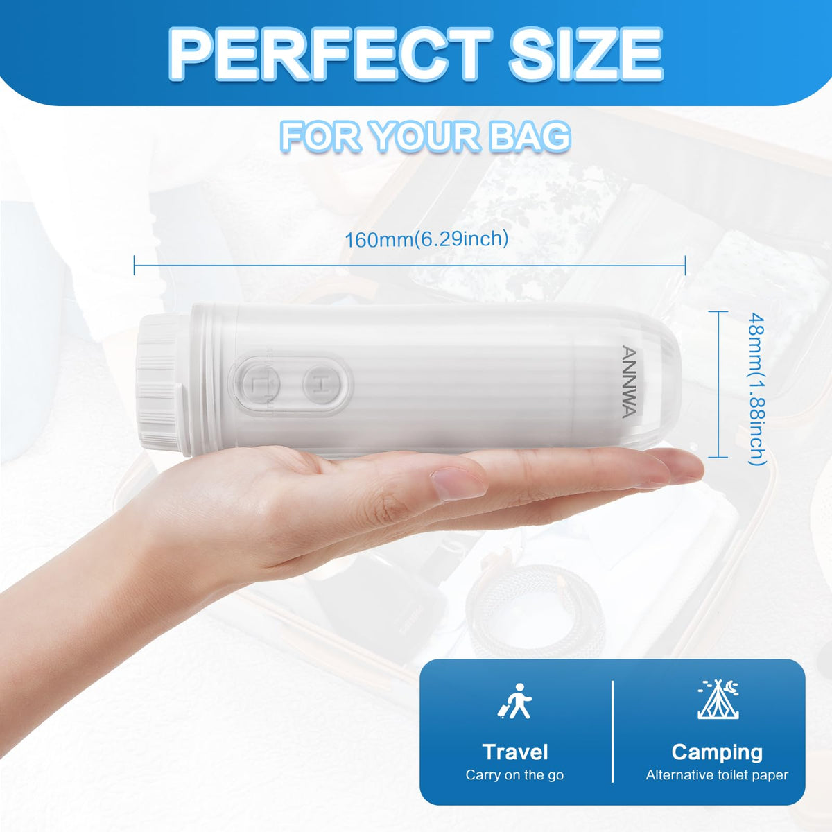 Portable Bidet for Travel 140mL Nozzle 180 Adjustment IPX6 - ANNWA Official Imagery - 4