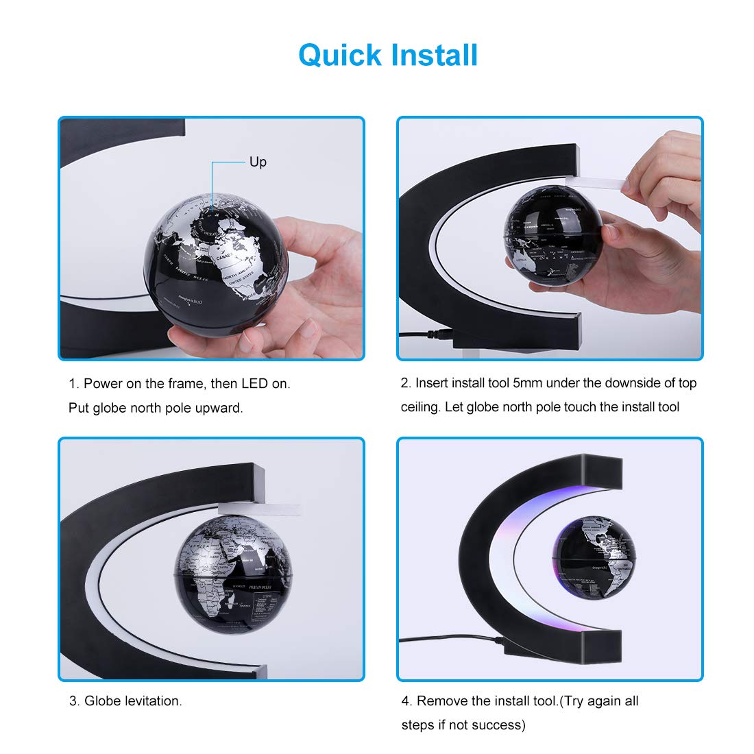 MOKOQI Magnetic Levitating Globe with LED Light | Cool Tech Gift by MOKOQI - Angle View 6