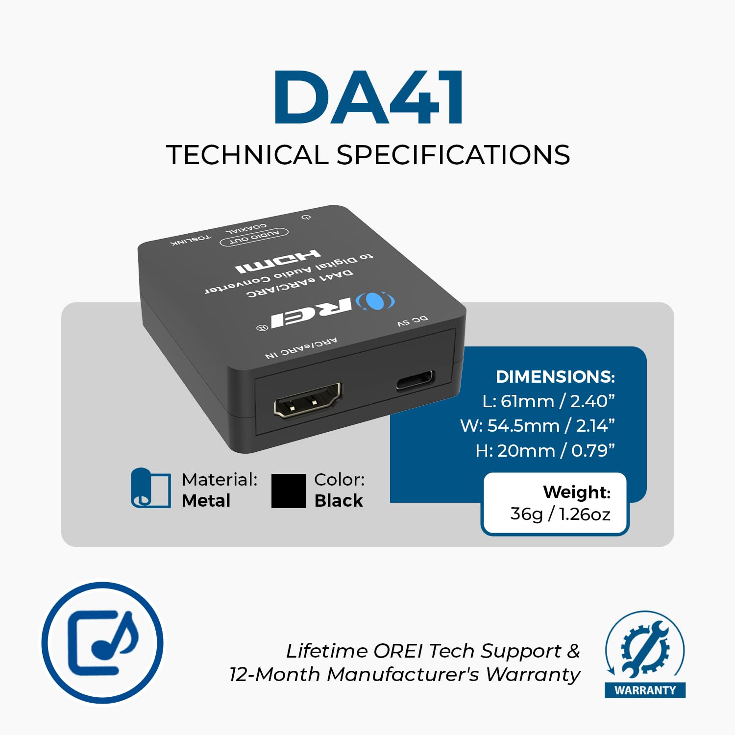 OREI eARC/ARC to Digital Audio Converter Extractor PCM2.0 Dolby5. by OREI - Angle View 5