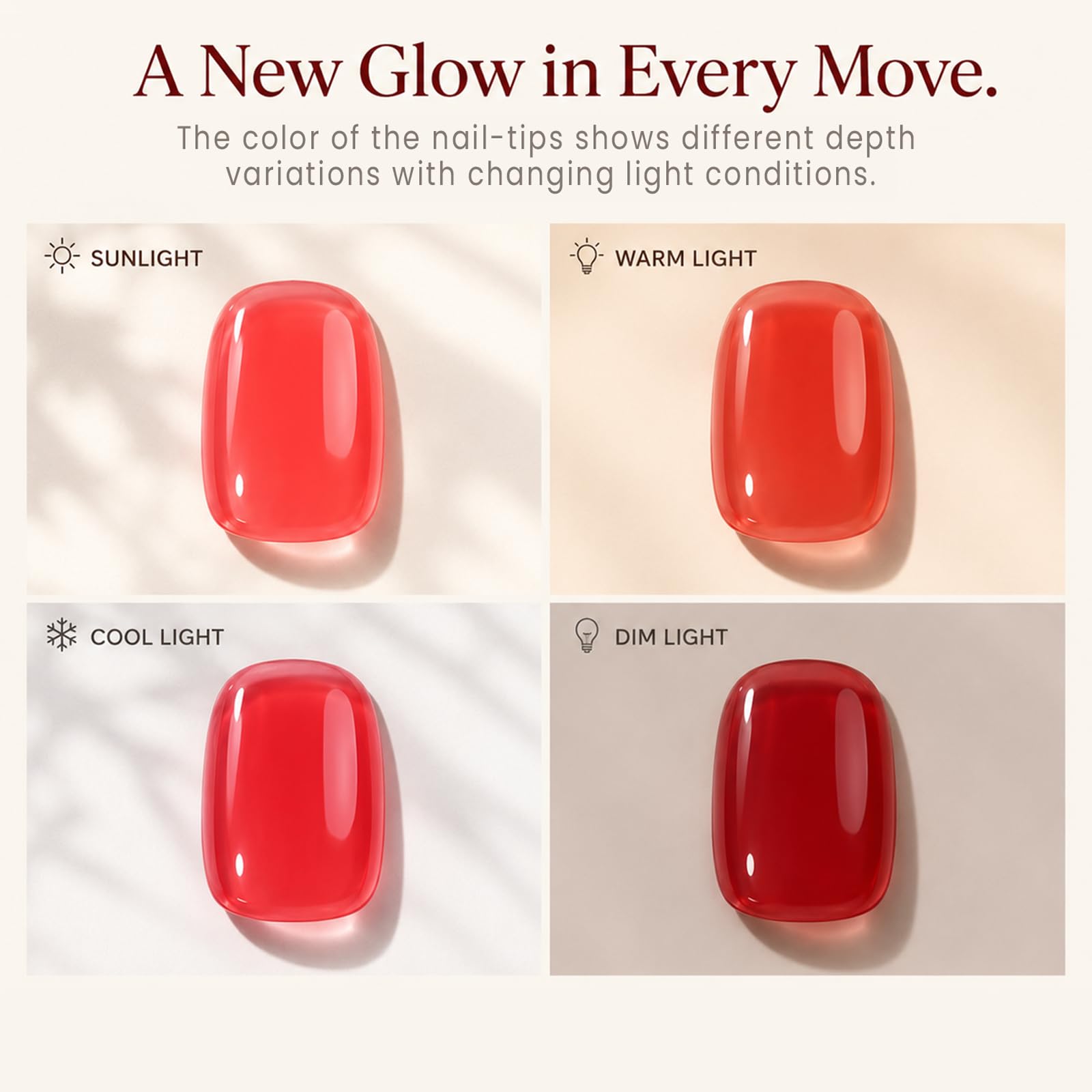 CurvLife Jelly Glaze extra short square press-on false nails in persimmon brown red with glossy finish.