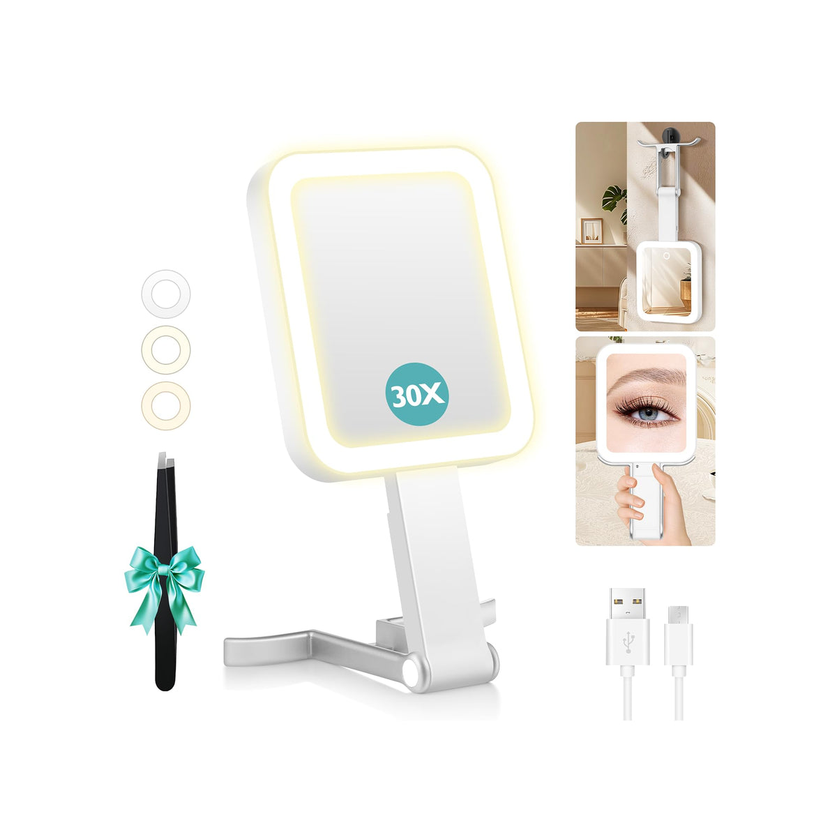 Travel Makeup Mirror with Lights Double Sided 1X 30X - B Beauty Planet Official Imagery - 1
