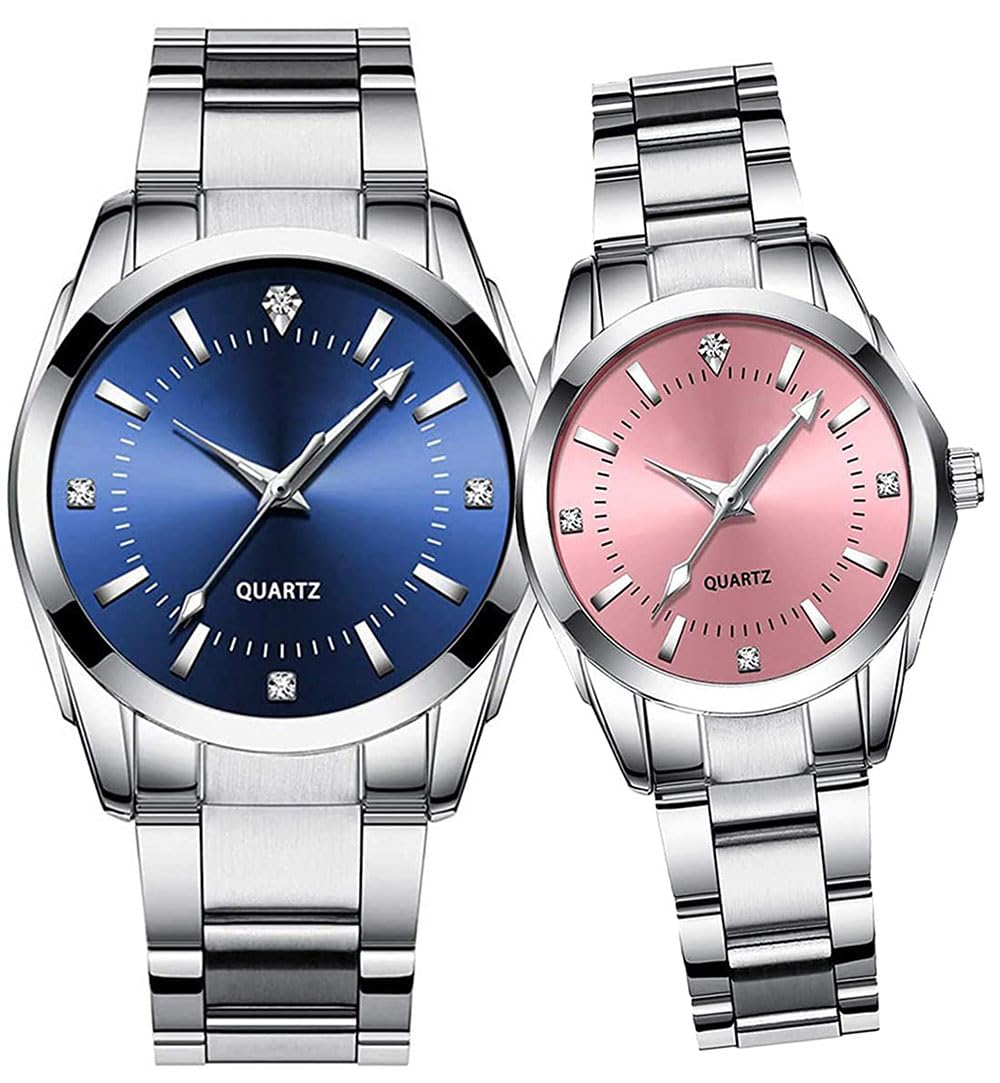 Couple Watches Men and Women Stainless Steel Watch his and Hers - Product Imagery