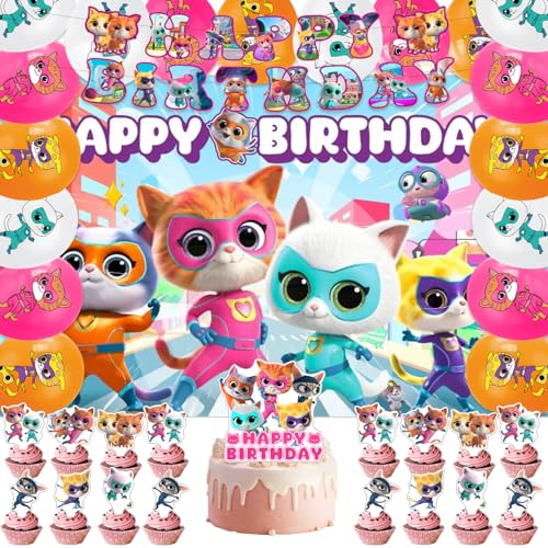 42Pcks Super Kitties Party Supplies Pack Includes，Banner，Cake - Product Imagery
