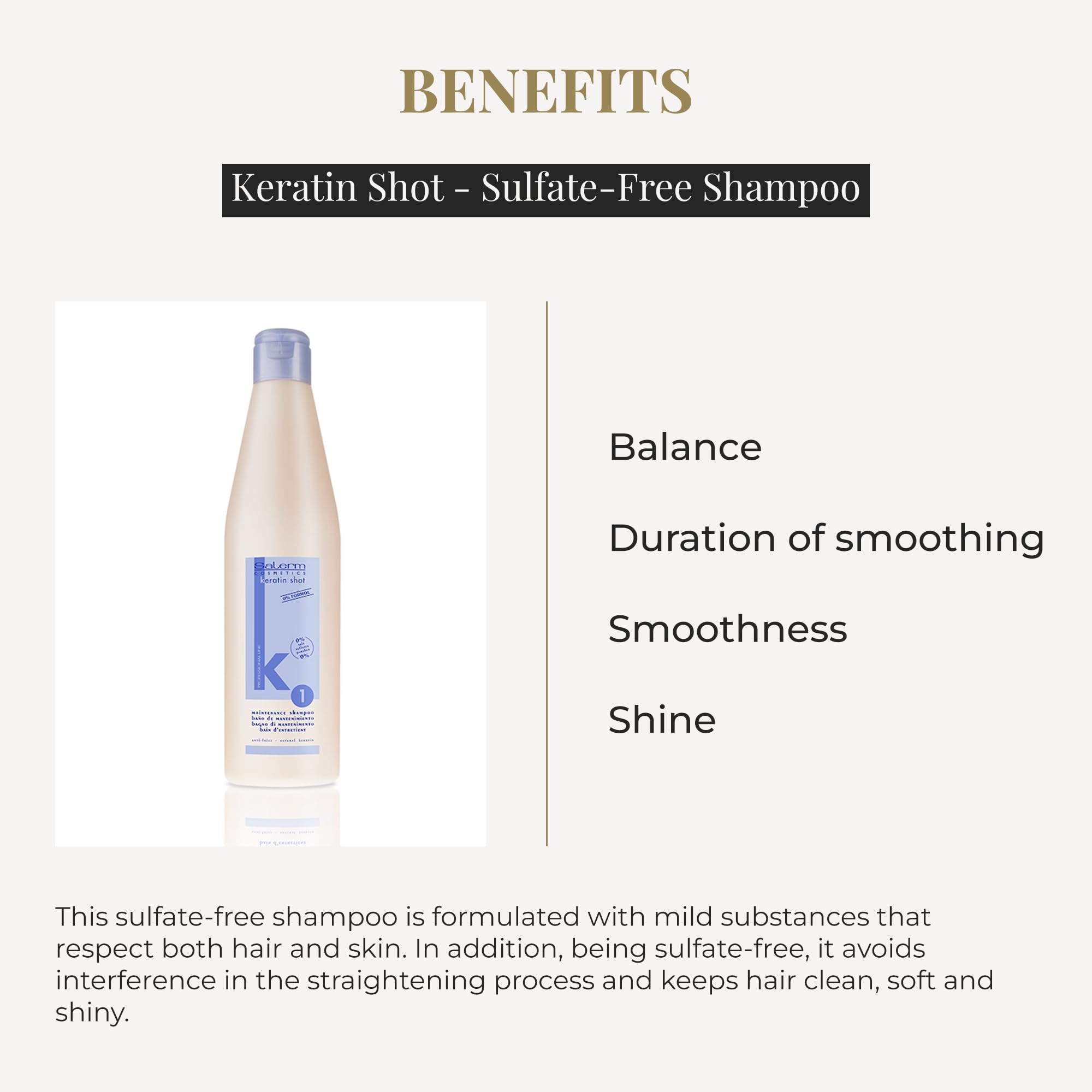 SALERM - Keratin Shot - Sulfate-Free Shampoo - 500 ml - Preparation and Maintenance for Keratin Straightening Treatment - Smooth and Shiny Hair