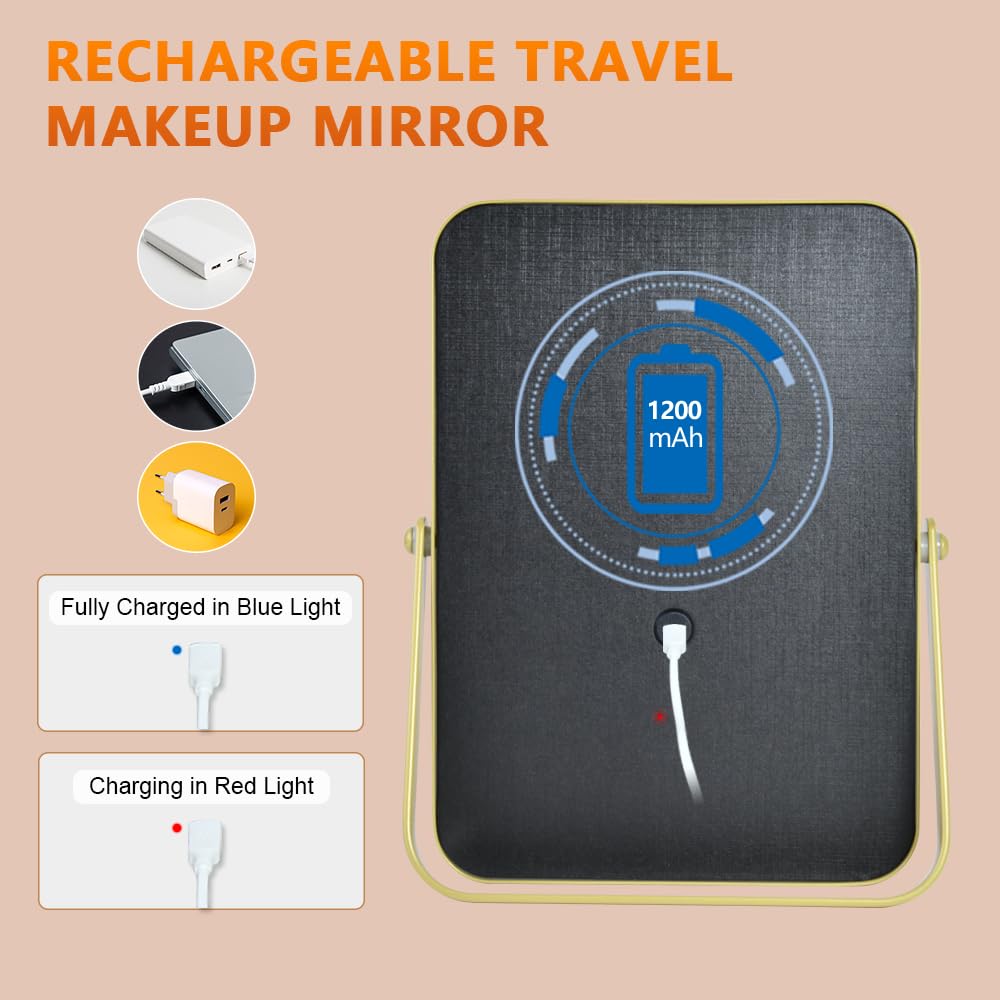 YEKKOPT Gold Rechargeable Makeup Mirror with Lights LED - YEKKOPT Official Imagery - 4