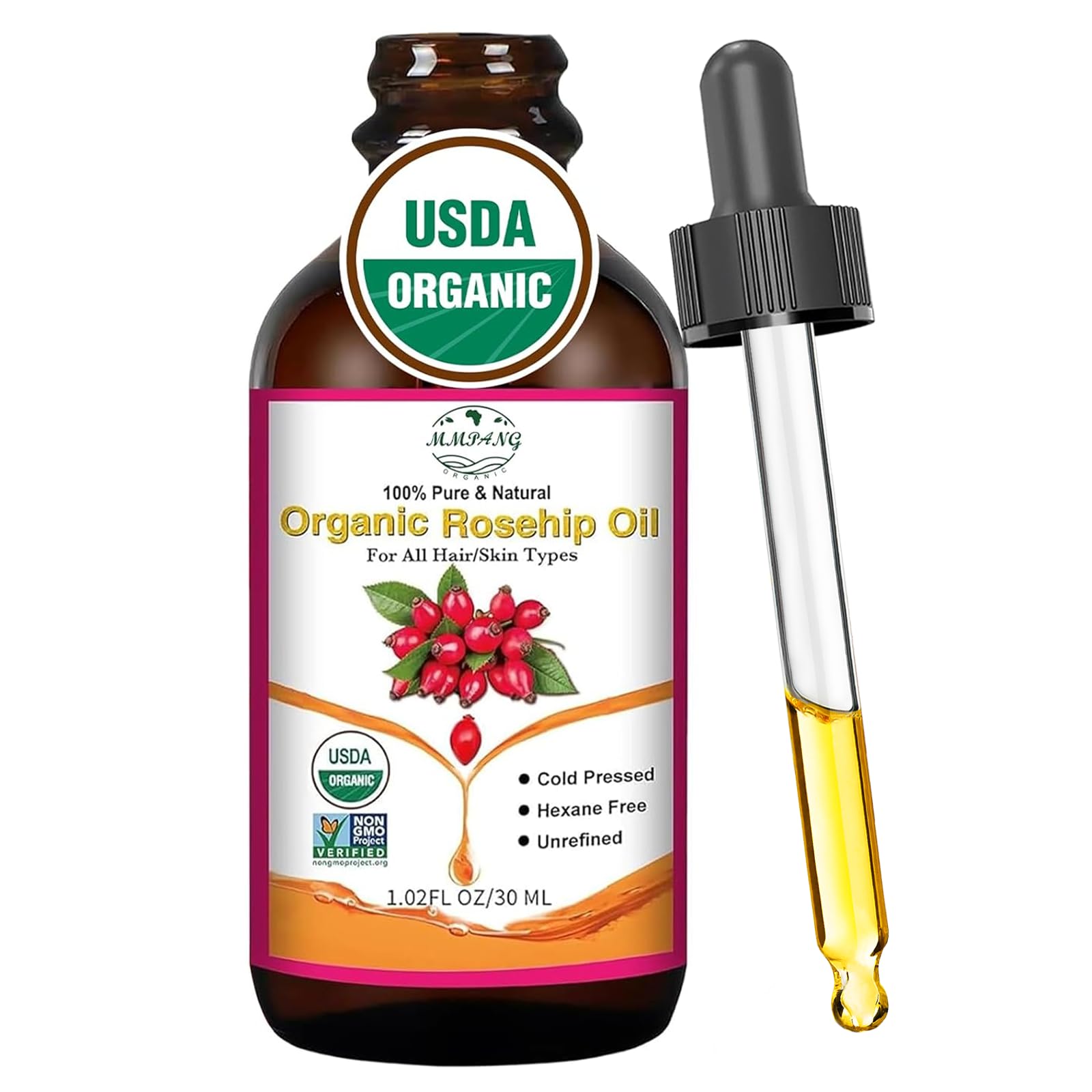 MMPANG Organic Rosehip Seed Oil for Face, USDA Certified, Cold Pressed - MMPANG Official Product View 2