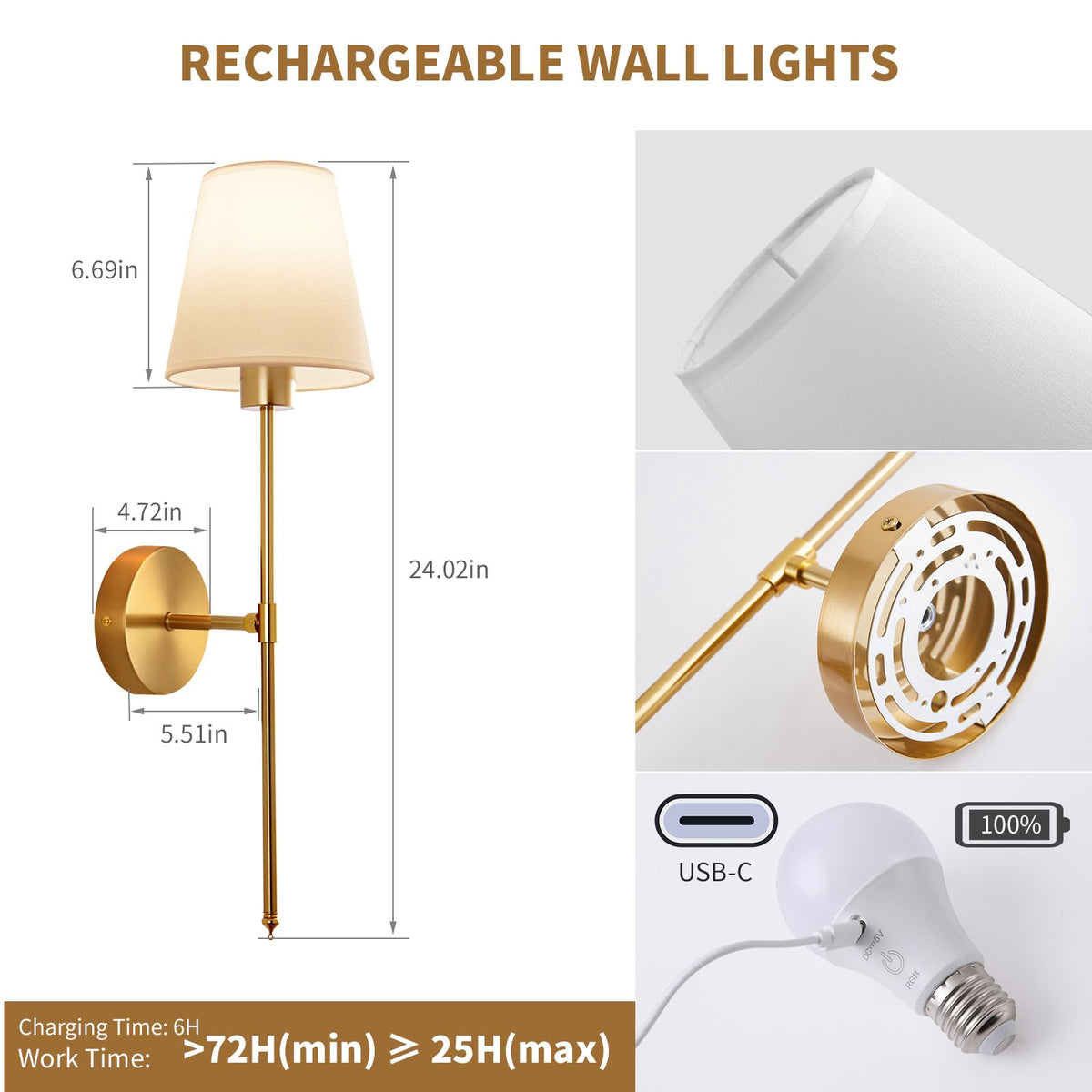 Set of 2 Battery Operated Wall Sconces Rechargeable Wireless - Cyaruy Official Imagery - 3