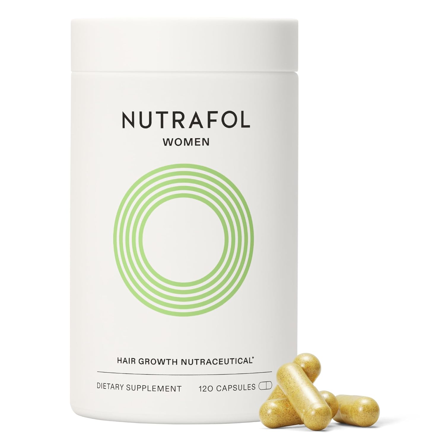 Elefair Nutrafol Women's Hair Growth Supplements for ages 18-44, bottle with capsules, clinically proven for hair health.