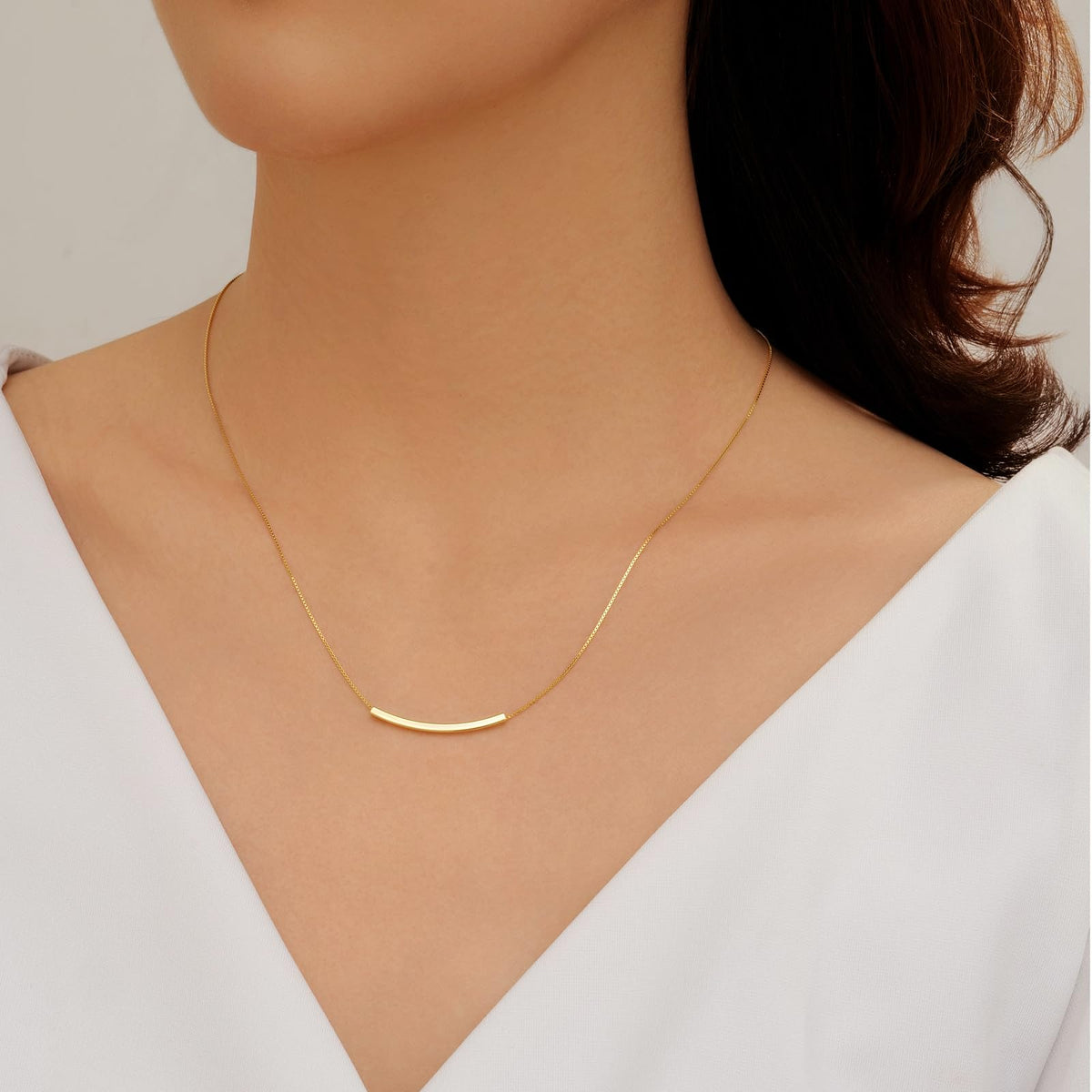 Bar Necklaces for Women 925 Silver Minimalist Curved Pendant - LYTHFORGE Official Imagery - 3